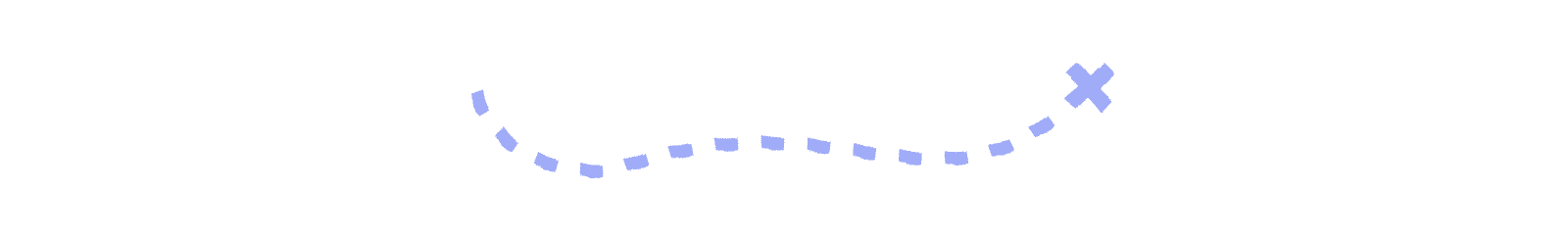 Une ligne pointillée qui se termine par une croix, comme sur une carte au trésor, clignote entre le jaune, le bleu et le vert.